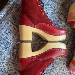 Swedish Hasbeens wine red hippie lace up NWT 38